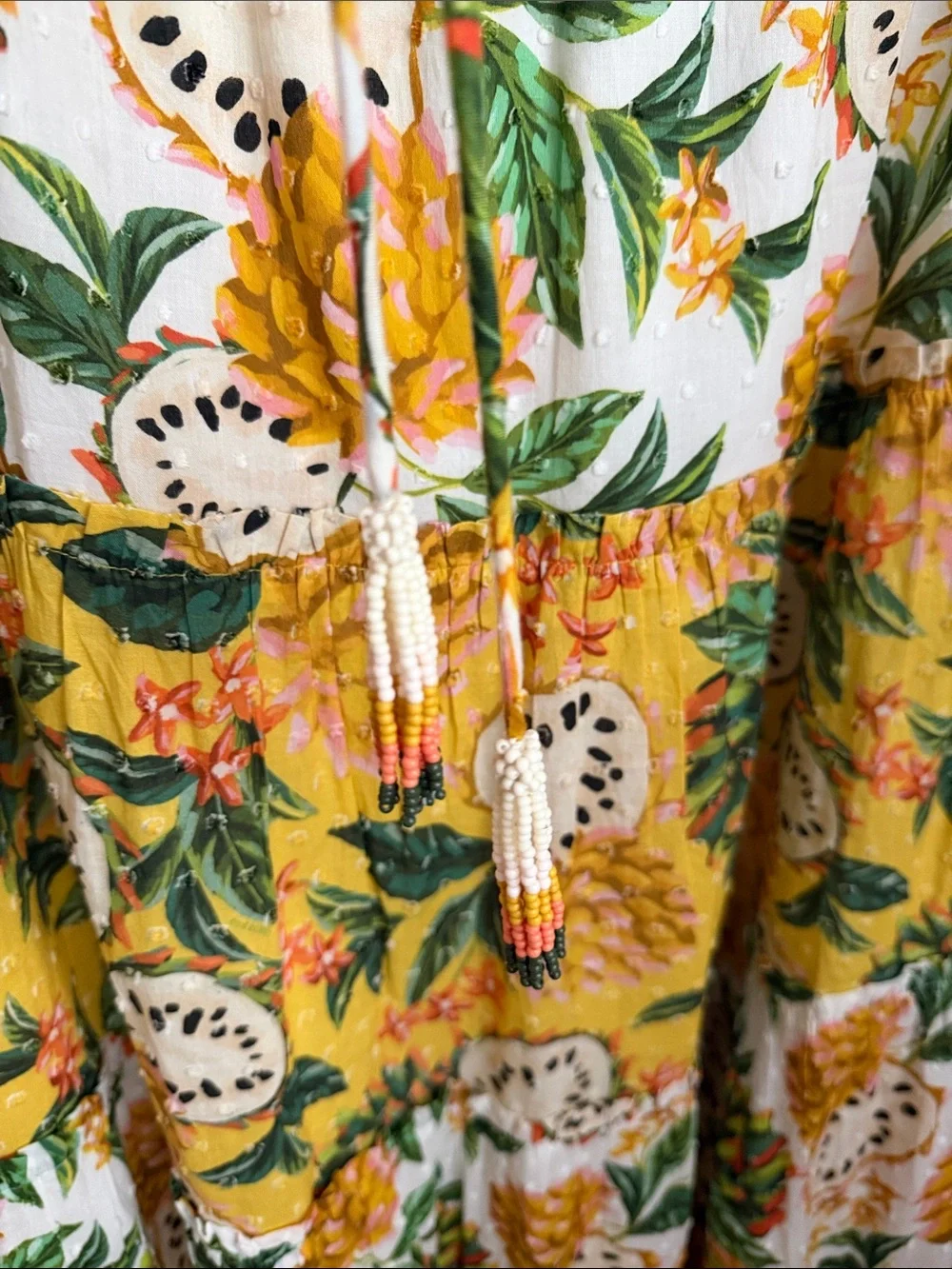 Farm Rio Bohemian Yellow Tiered Maxi Skirt